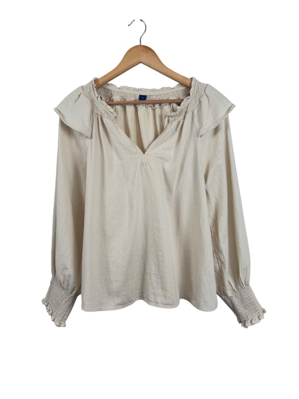 Old Navy Smocked Cuff Long Sleeve Peasant Blouse Ecru Size M 100% Cotton Boho
